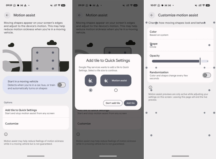 Android Motion Assist On A Smartphone Display With Motion-Tracking Dots Along Screen Edges