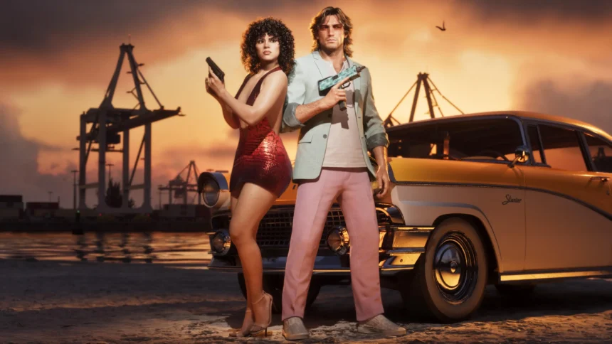 Grand Theft Auto Vi Launch Announcement Artwork Showing Vice City Skyline