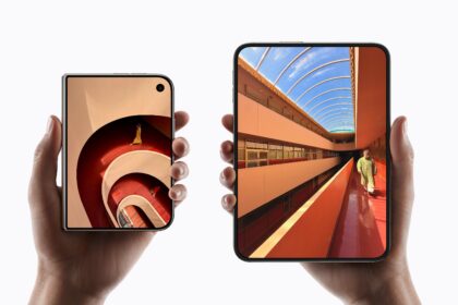 Apple Iphone Duo Foldable Display Resting On A Surface Showing The Inner Screen