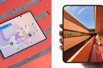 Iphone Duo And Samsung Galaxy Z Fold 8 Side By Side On A Desk Surface
