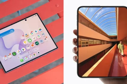 Iphone Duo And Samsung Galaxy Z Fold 8 Side By Side On A Desk Surface